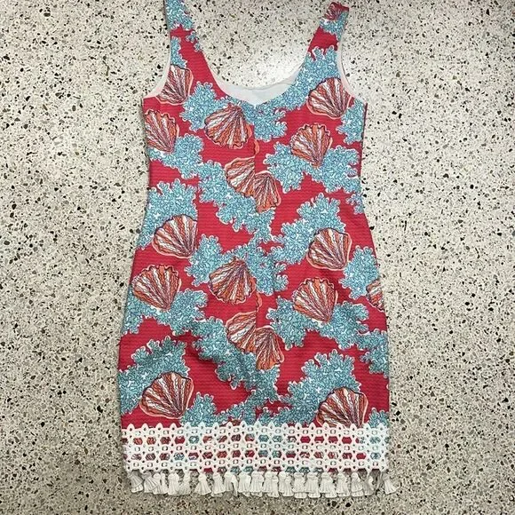 Lilly Pulitzer Thompson tassel dress pink blue watermelon 12 shell - Picture 8 of 9